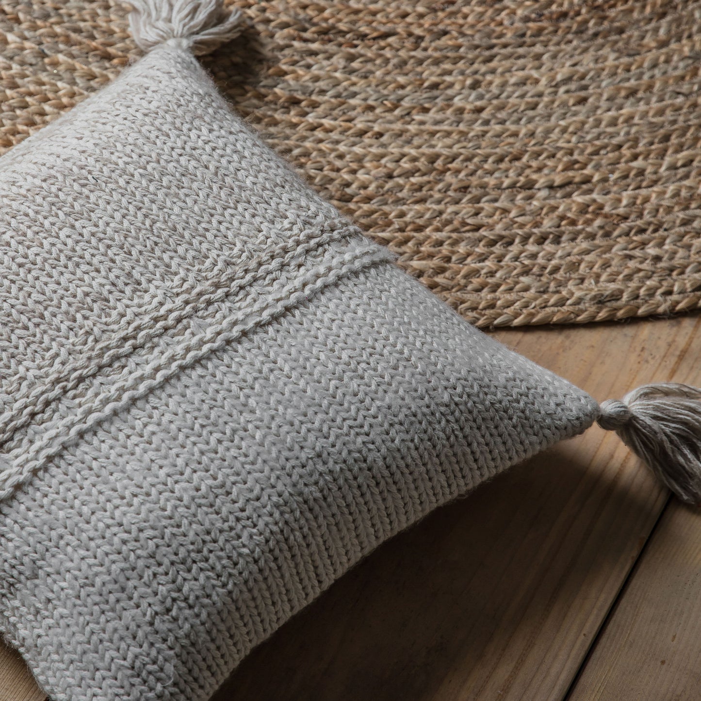 2 Tone Knitted Cushion Oatmeal Cream